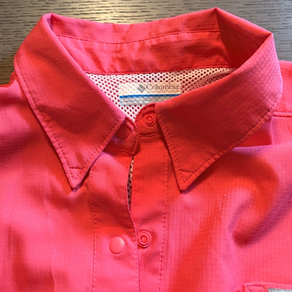 Columbia PFG Mens Sleeveless Fishing Shirt Coral Pink Ripstop Ventilated L/G - Picture 2 of 11